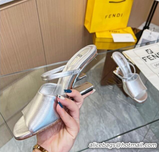 Top Grade Fendi First Slingbacks High Heel Sandals 9.5cm in Silver Leather 420090