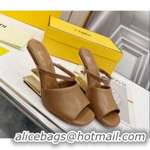 Charming Fendi First Slingbacks High Heel Sandals 9.5cm in Brown Leather 0420093