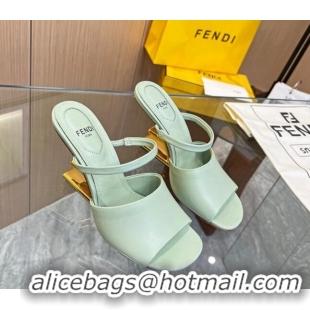 Best Grade Fendi First Slingbacks High Heel Sandals 9.5cm in Light Green Leather 0420094