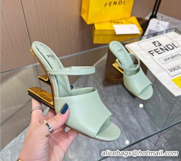 Best Grade Fendi First Slingbacks High Heel Sandals 9.5cm in Light Green Leather 0420094