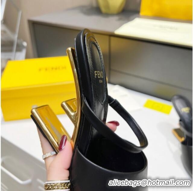 Low Price Fendi First Slingbacks High Heel Sandals 9.5cm in Black Leather 0420095