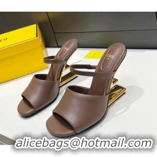 Top Grade Fendi First Slingbacks High Heel Sandals 9.5cm in Coffee Leather 0420096