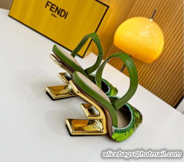 Hot Style Fendi First Slingbacks High Heel Pumps 9.5cm in Green Sequin 0420102