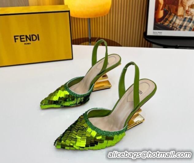 Hot Style Fendi First Slingbacks High Heel Pumps 9.5cm in Green Sequin 0420102