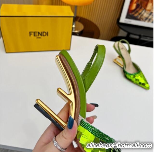 Hot Style Fendi First Slingbacks High Heel Pumps 9.5cm in Green Sequin 0420102