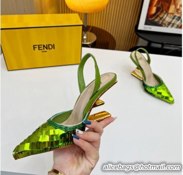 Hot Style Fendi First Slingbacks High Heel Pumps 9.5cm in Green Sequin 0420102