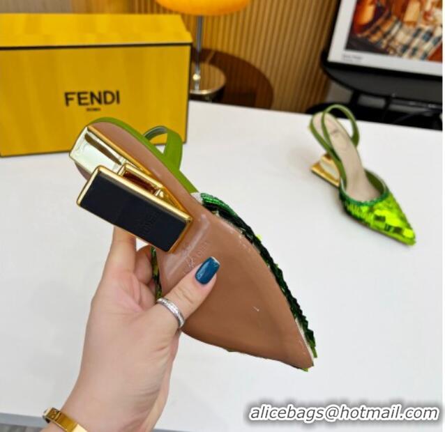 Hot Style Fendi First Slingbacks High Heel Pumps 9.5cm in Green Sequin 0420102