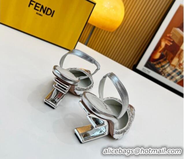 Stylish Fendi First Slingbacks High Heel Pumps 9.5cm in Silver Sequin 420098