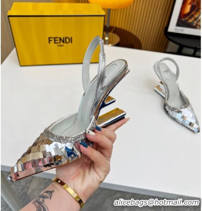 Stylish Fendi First Slingbacks High Heel Pumps 9.5cm in Silver Sequin 420098