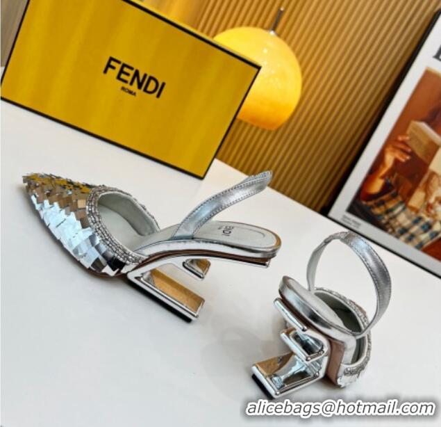 Stylish Fendi First Slingbacks High Heel Pumps 9.5cm in Silver Sequin 420098