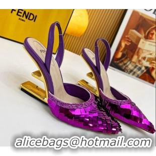 Sumptuous Fendi First Slingbacks High Heel Pumps 9.5cm in Purple Sequin 420099