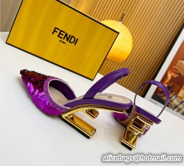 Sumptuous Fendi First Slingbacks High Heel Pumps 9.5cm in Purple Sequin 420099