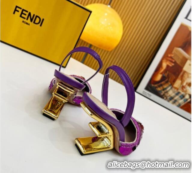 Sumptuous Fendi First Slingbacks High Heel Pumps 9.5cm in Purple Sequin 420099