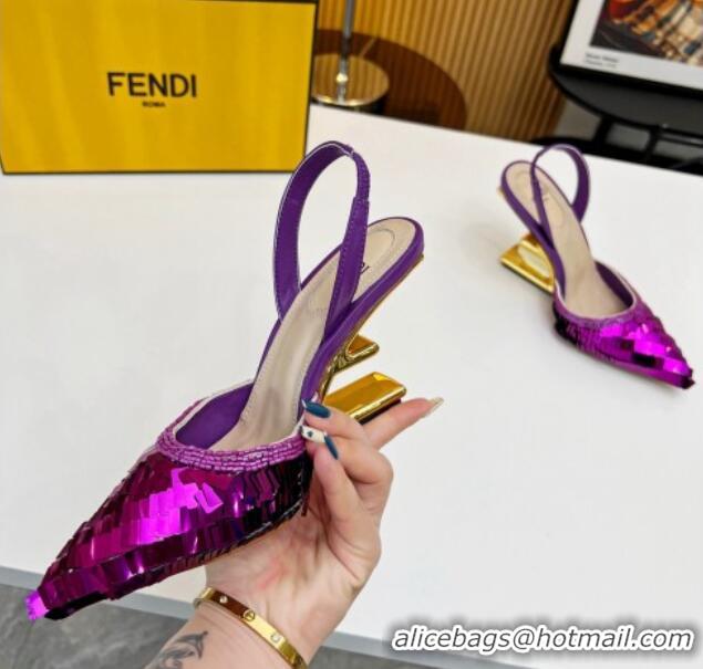 Sumptuous Fendi First Slingbacks High Heel Pumps 9.5cm in Purple Sequin 420099