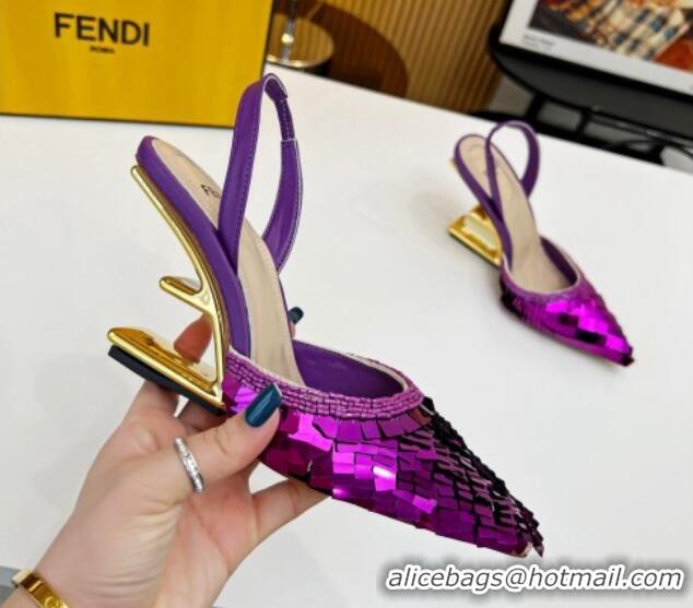 Sumptuous Fendi First Slingbacks High Heel Pumps 9.5cm in Purple Sequin 420099