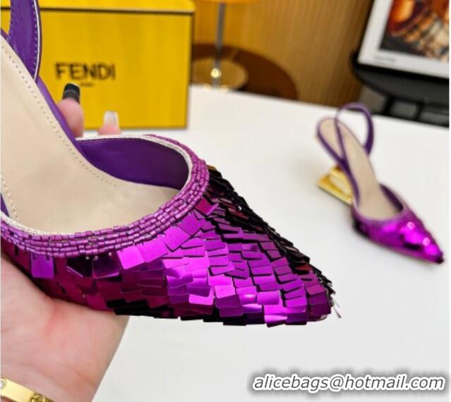 Sumptuous Fendi First Slingbacks High Heel Pumps 9.5cm in Purple Sequin 420099