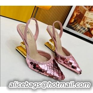 Perfect Fendi First Slingbacks High Heel Pumps 9.5cm in Pink Sequin 420100