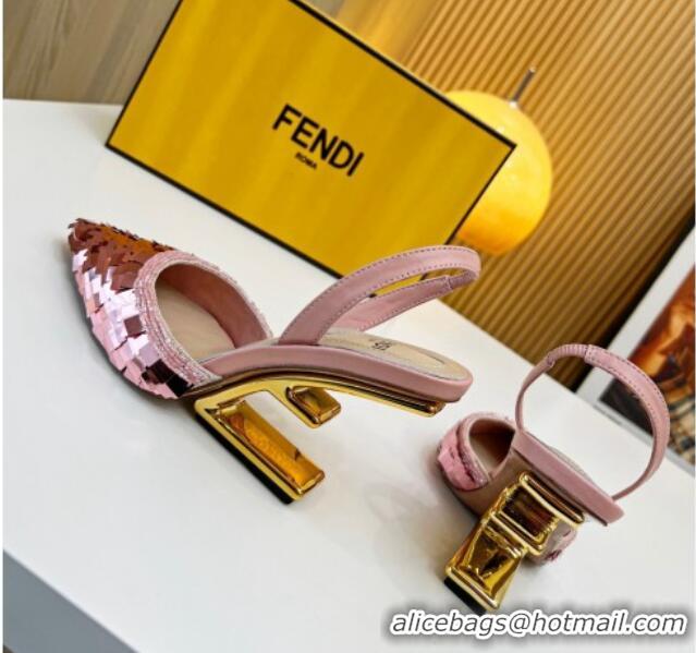 Perfect Fendi First Slingbacks High Heel Pumps 9.5cm in Pink Sequin 420100