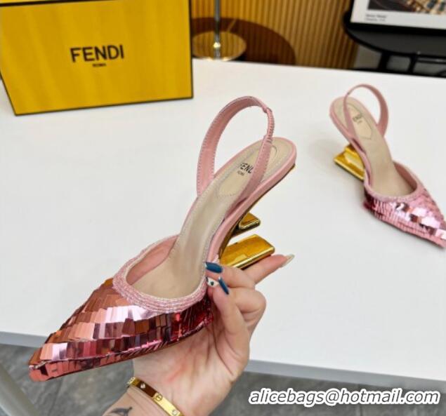 Perfect Fendi First Slingbacks High Heel Pumps 9.5cm in Pink Sequin 420100