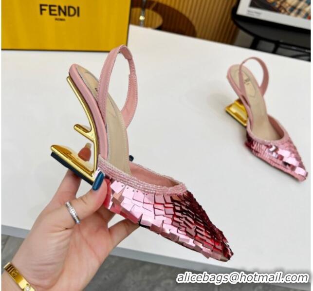 Perfect Fendi First Slingbacks High Heel Pumps 9.5cm in Pink Sequin 420100