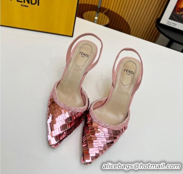 Perfect Fendi First Slingbacks High Heel Pumps 9.5cm in Pink Sequin 420100