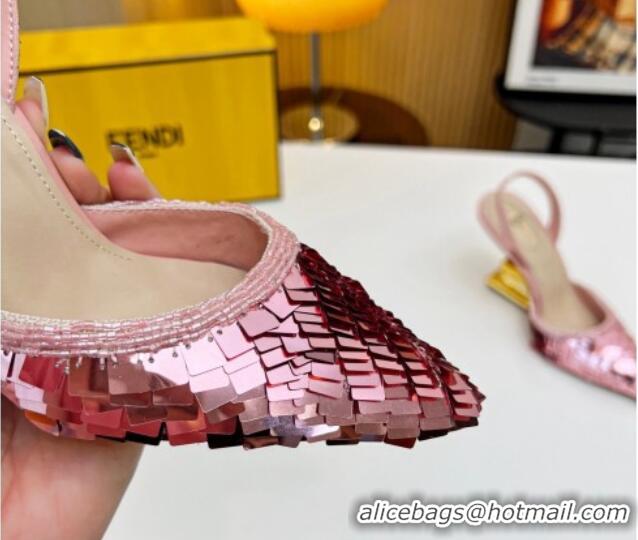 Perfect Fendi First Slingbacks High Heel Pumps 9.5cm in Pink Sequin 420100