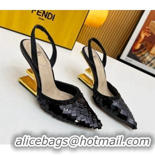 Luxury Fendi First Slingbacks High Heel Pumps 9.5cm in Black Sequin 420101