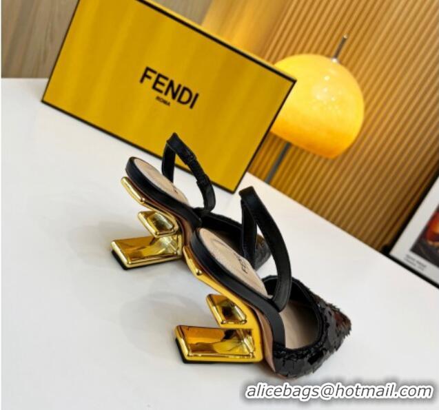 Luxury Fendi First Slingbacks High Heel Pumps 9.5cm in Black Sequin 420101