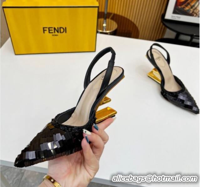 Luxury Fendi First Slingbacks High Heel Pumps 9.5cm in Black Sequin 420101