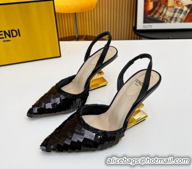 Luxury Fendi First Slingbacks High Heel Pumps 9.5cm in Black Sequin 420101