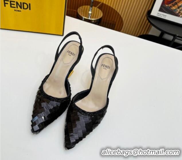 Luxury Fendi First Slingbacks High Heel Pumps 9.5cm in Black Sequin 420101