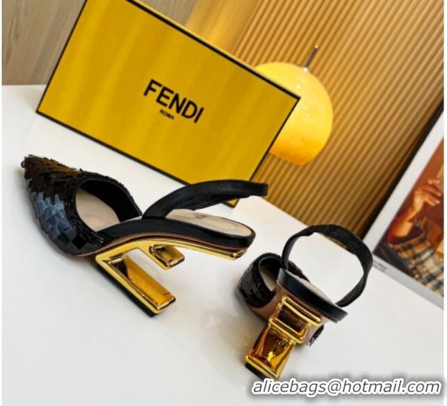 Luxury Fendi First Slingbacks High Heel Pumps 9.5cm in Black Sequin 420101