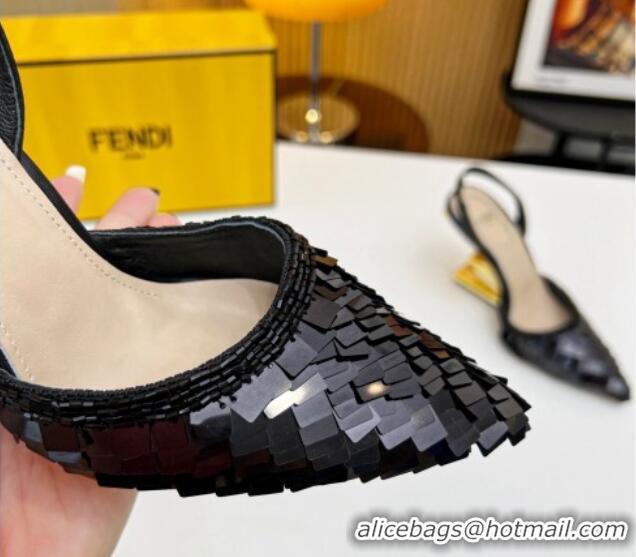 Luxury Fendi First Slingbacks High Heel Pumps 9.5cm in Black Sequin 420101