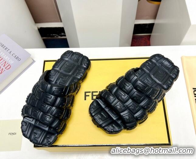 Good Product Fendi Cloud Slides Sandals in Black FF Rubber 420106