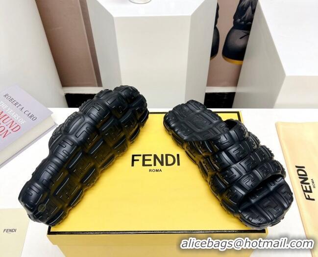 Good Product Fendi Cloud Slides Sandals in Black FF Rubber 420106