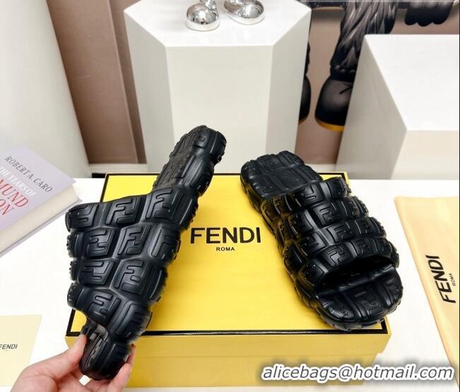 Good Product Fendi Cloud Slides Sandals in Black FF Rubber 420106