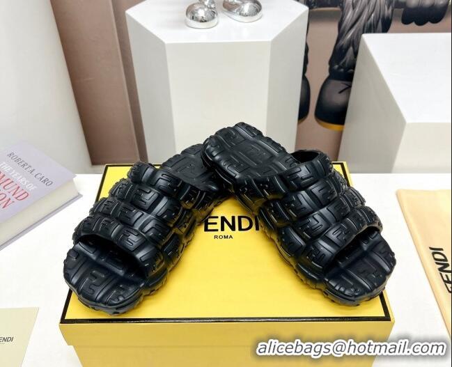 Good Product Fendi Cloud Slides Sandals in Black FF Rubber 420106