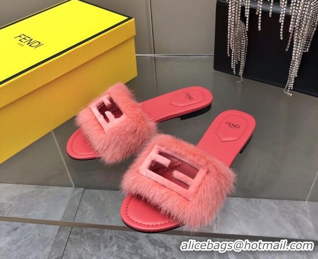 Cheap Price Fendi Signature Mink Fur Flat Slide Sandals Pink 0606096