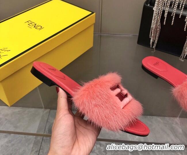 Cheap Price Fendi Signature Mink Fur Flat Slide Sandals Pink 0606096