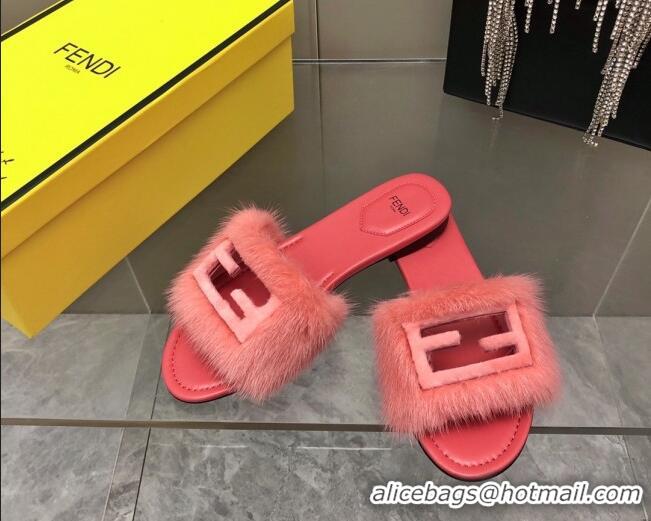 Cheap Price Fendi Signature Mink Fur Flat Slide Sandals Pink 0606096