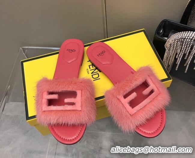 Cheap Price Fendi Signature Mink Fur Flat Slide Sandals Pink 0606096