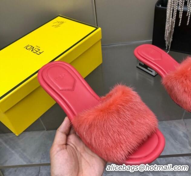 Trendy Design Fendi Baguette Heel Slide Sandals 6cm in Pink Mink Fur 606101