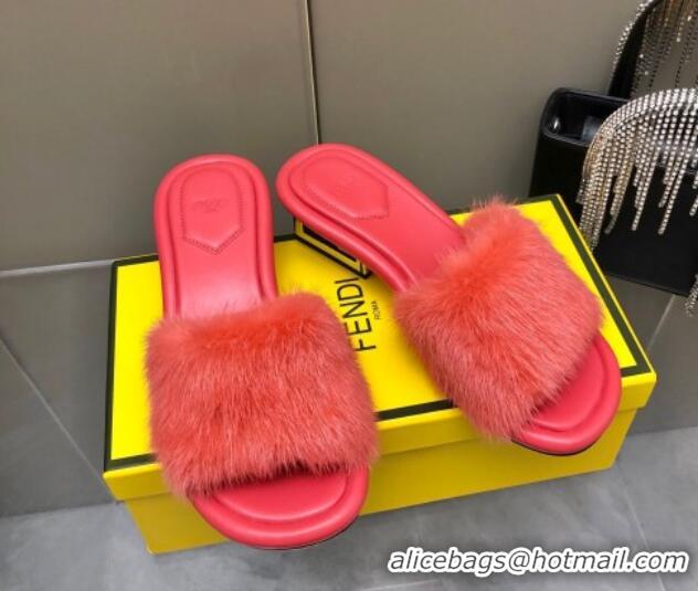 Trendy Design Fendi Baguette Heel Slide Sandals 6cm in Pink Mink Fur 606101