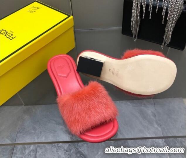 Trendy Design Fendi Baguette Heel Slide Sandals 6cm in Pink Mink Fur 606101