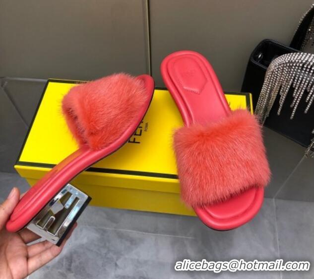 Trendy Design Fendi Baguette Heel Slide Sandals 6cm in Pink Mink Fur 606101