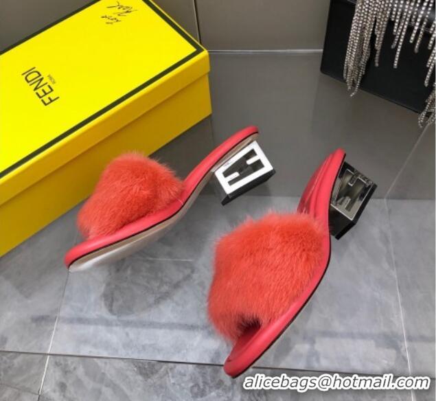 Trendy Design Fendi Baguette Heel Slide Sandals 6cm in Pink Mink Fur 606101