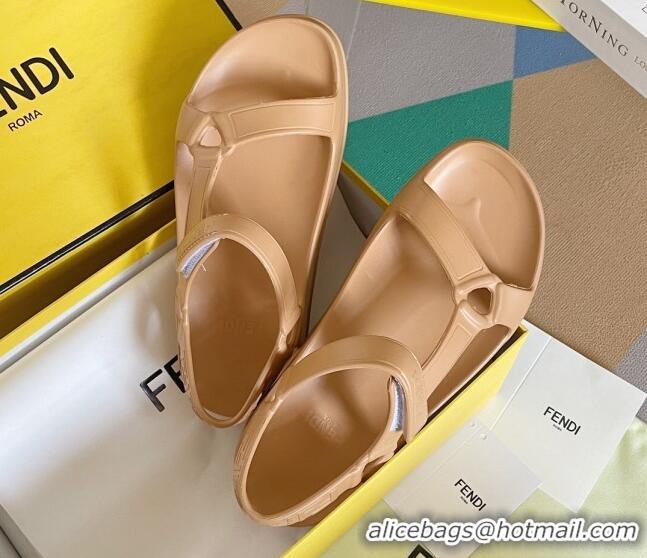 Popular Style Fendi Feel Rubber Sandals Brown 62028