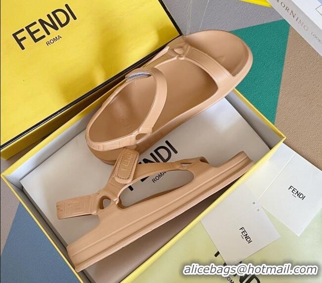 Popular Style Fendi Feel Rubber Sandals Brown 62028