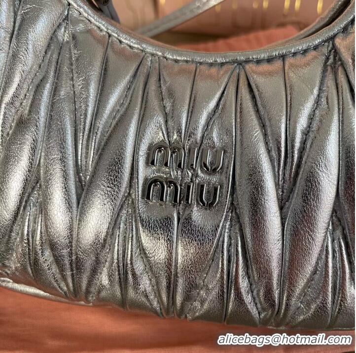 Famous Brand Miu Miu Wander Matelasse Original Sheepskin Mini Bag 5BP078 Silver