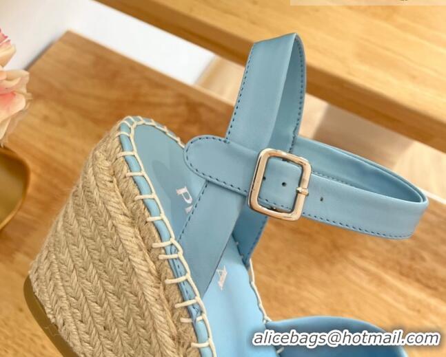 Low Cost Prada Quilted Lambskin Wedge Sandals 8cm Blue 022456